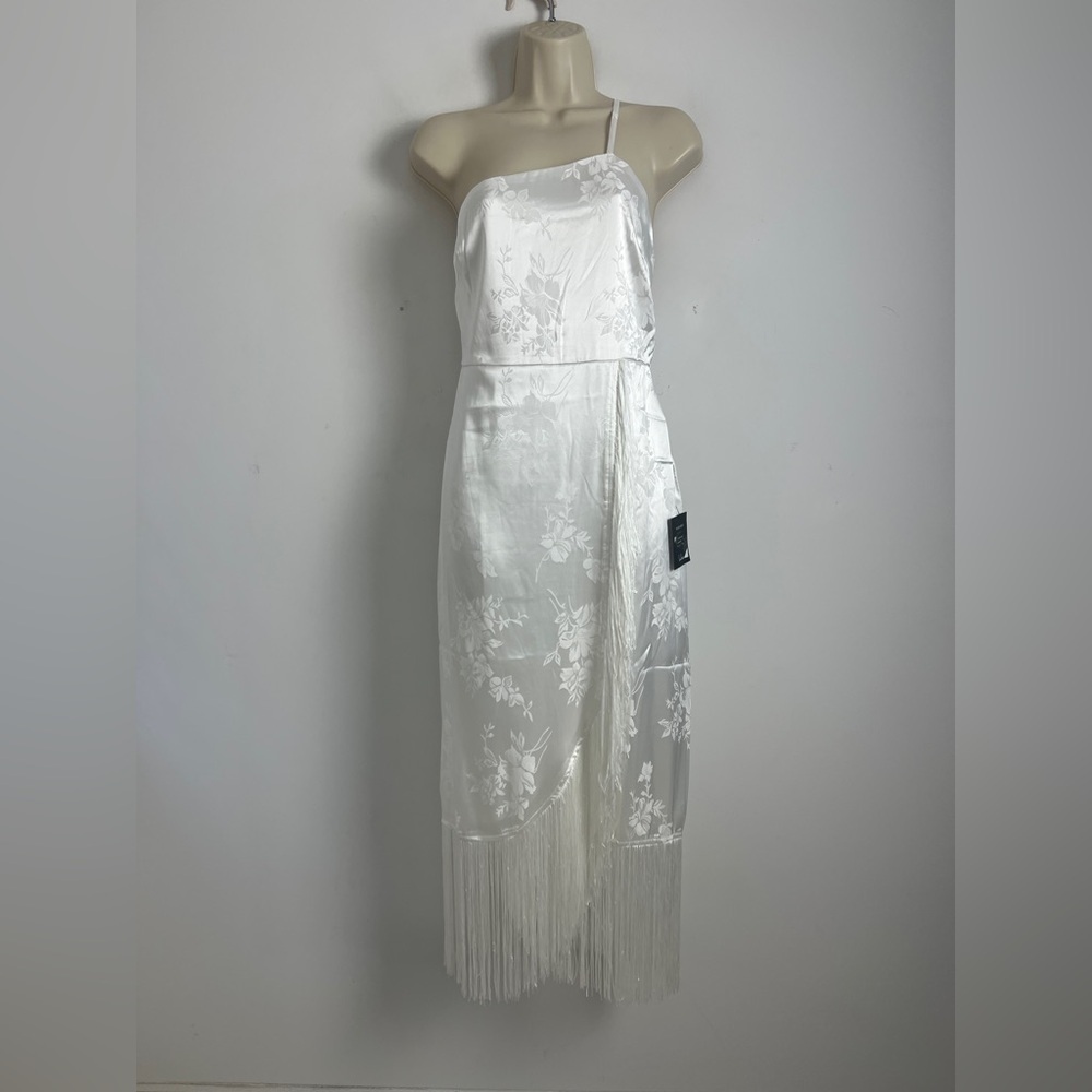 NEW Lulus Small On‎ the Dancefloor White Jacquard Fringe One-Shoulder Midi Dress - Picture 2 of 14